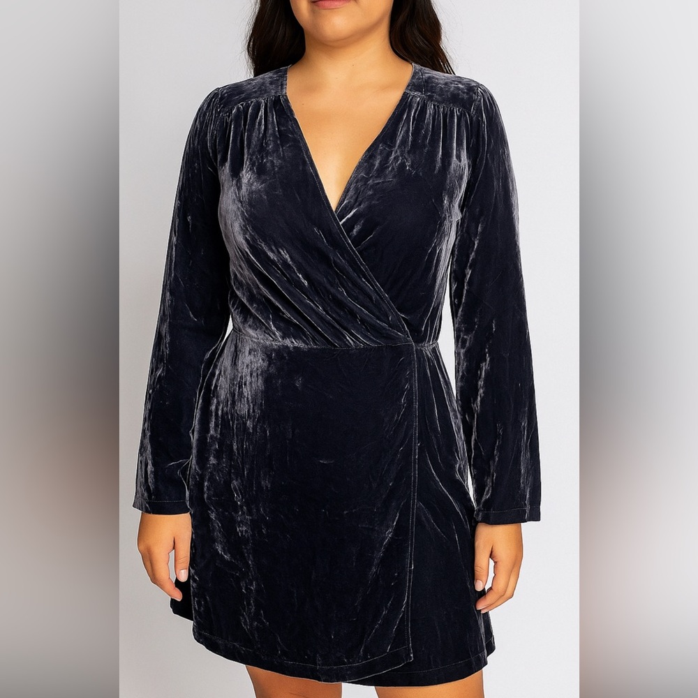Revolve Privacy Please Size M Crushed Velvet Wrap Dress Velour Mini V Neck